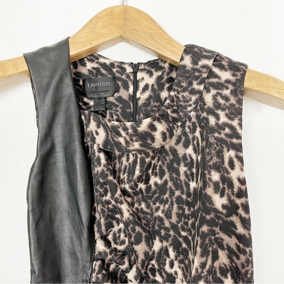 DANIER 🇨🇦 Women’s Animal‎ Print & Leather Sleeveless Dress Ruching Size 8 - Picture 5 of 10